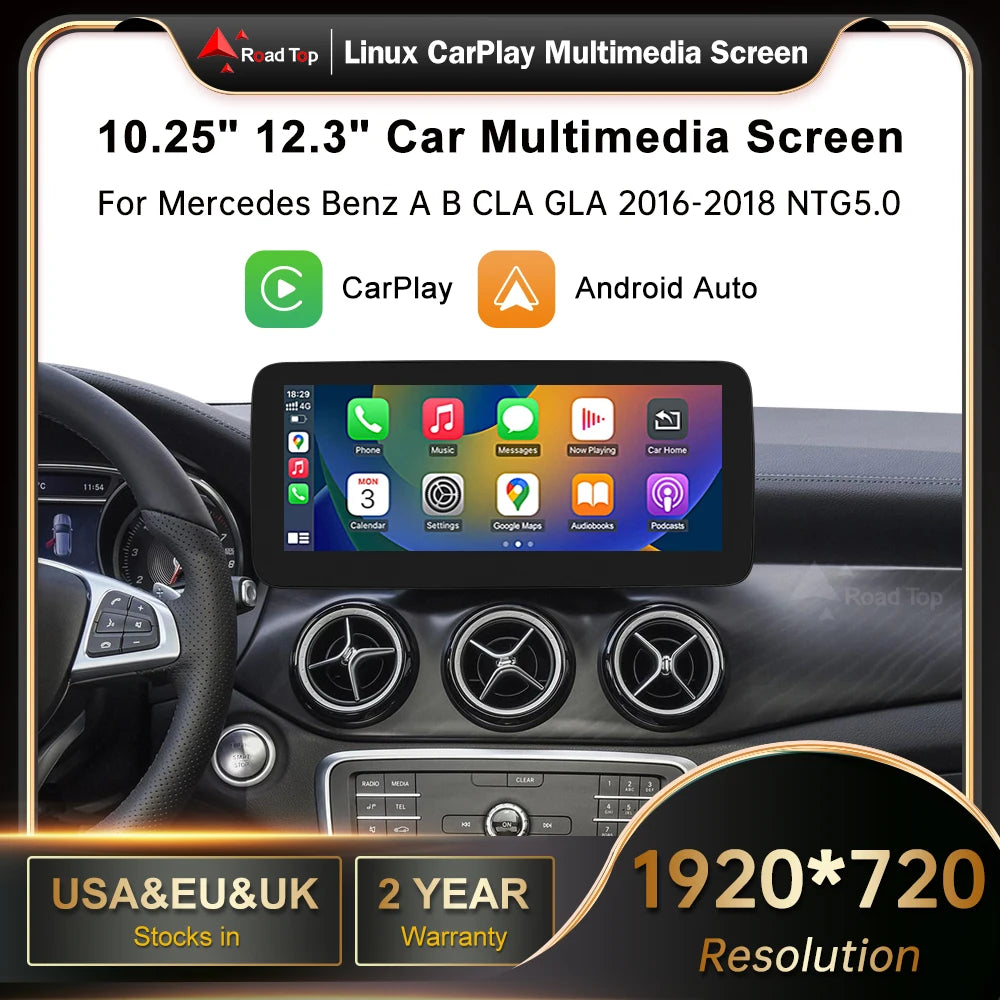 12.3' Wireless Apple CarPlay Android Auto Multimedia Display Screen for Mercedes-Benz A B