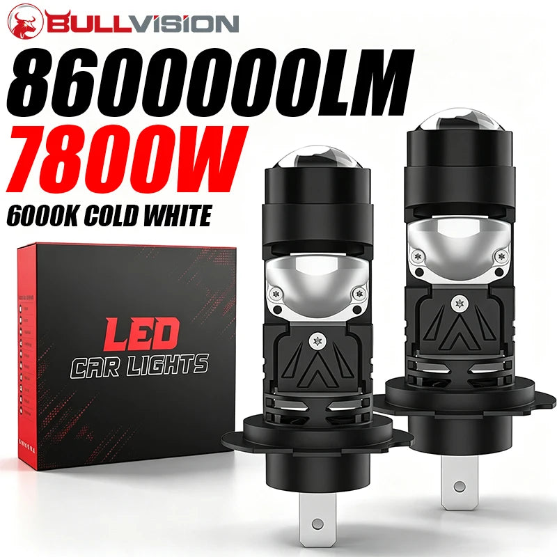 7800W H7 LED Headlight Mini Lens Projector H4 H11 H8 H9 9005 HB3 9006 HB4 1:1 Mini Wireles