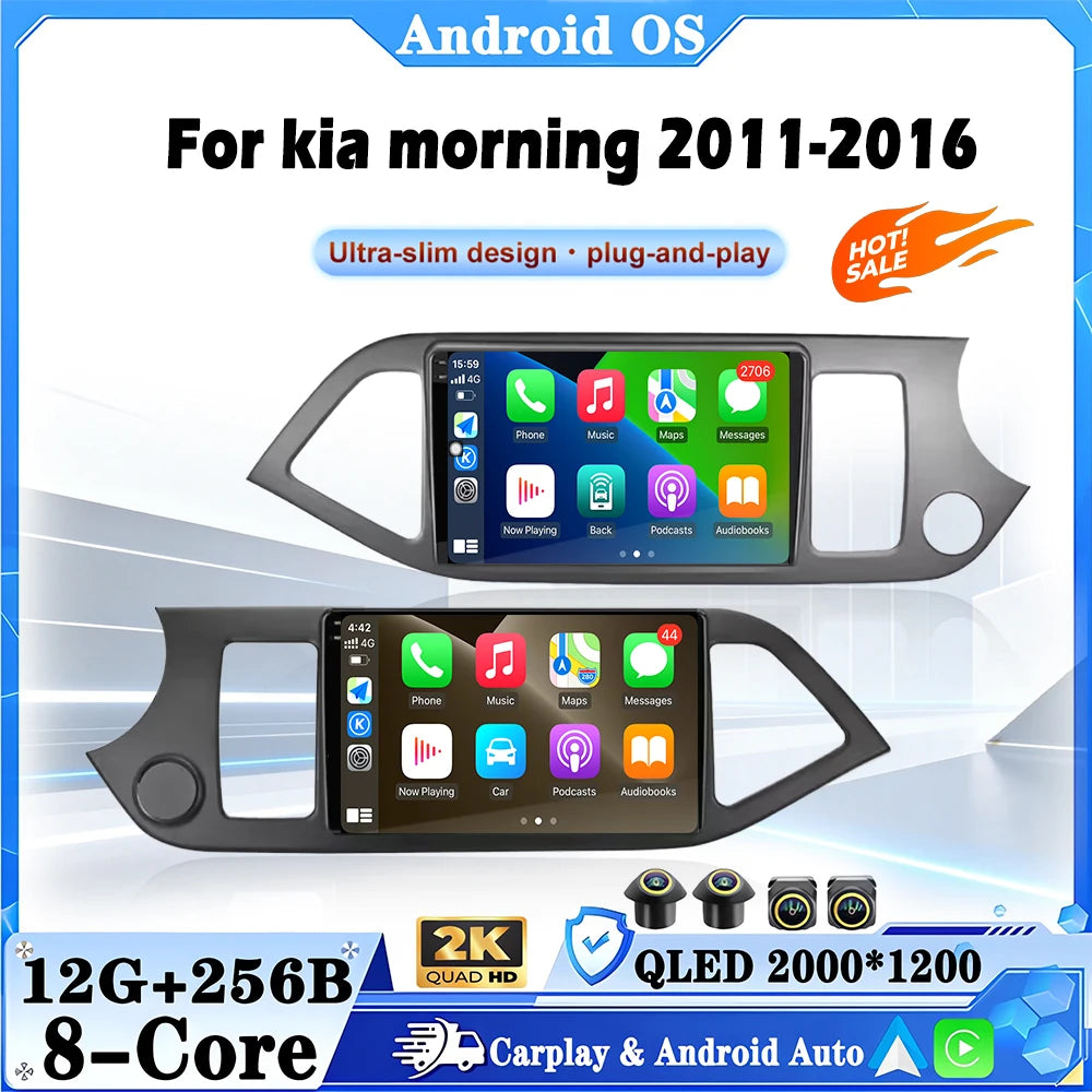 7inch Android 16 Radio For kia morning 2011-2016 Car Carplay Auto Navigation GPS Multimedi