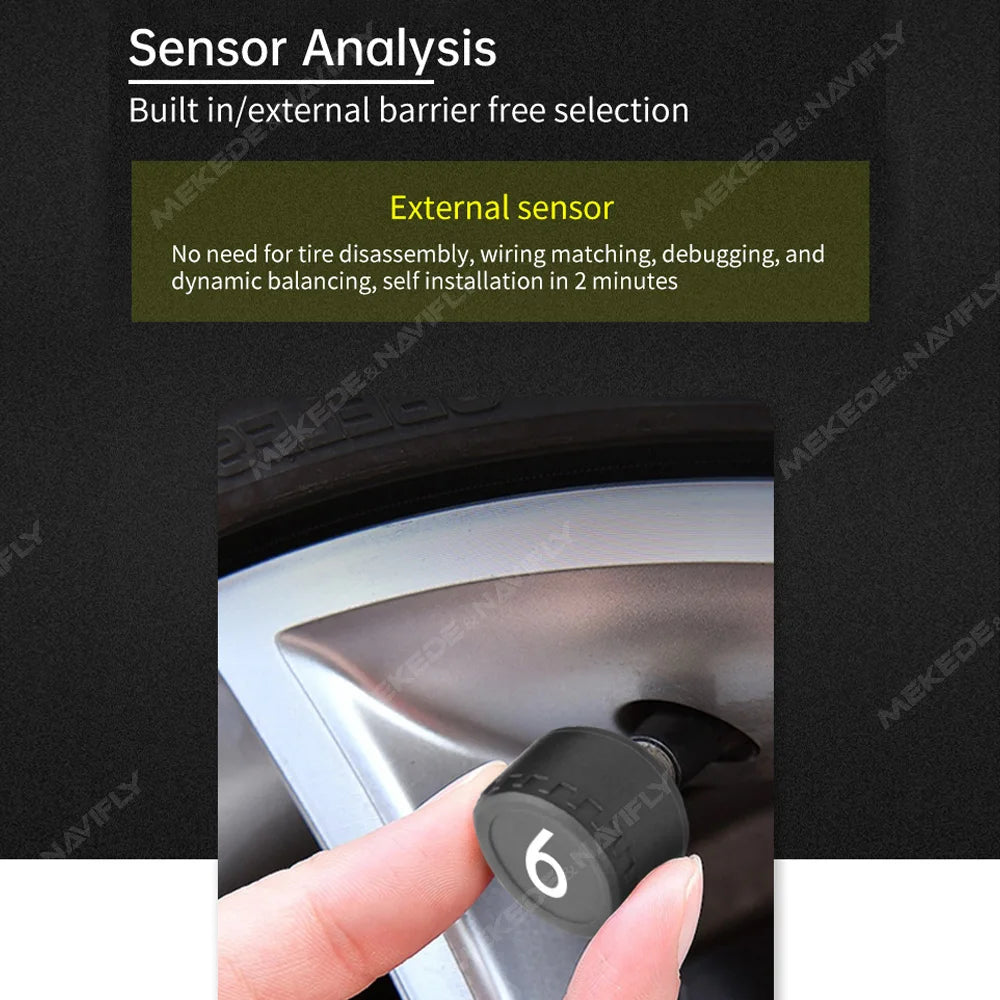 6-Wheel Car TPMS USB/Solar Tire Pressure Monitoring Solar Tyre Temperature Air Leakage Ala | AUTOKITSHOP