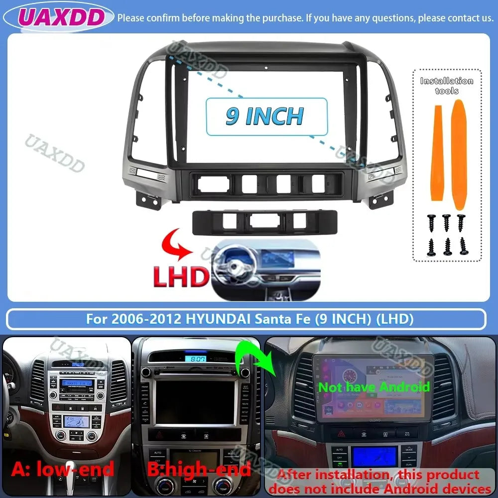 FOR 2006-2012 Hyundai Santa Fe 9INCH 2 Din Car stereo radio Android frame panel fascia cab