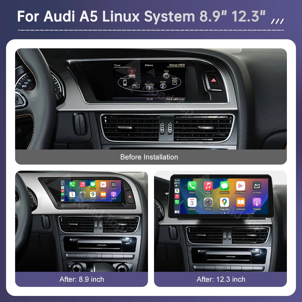 Road Top Radio Multimedia Linux Touch Screen For Audi A5 2008-2016 Wireless CarPlay Androi | AUTOKITSHOP