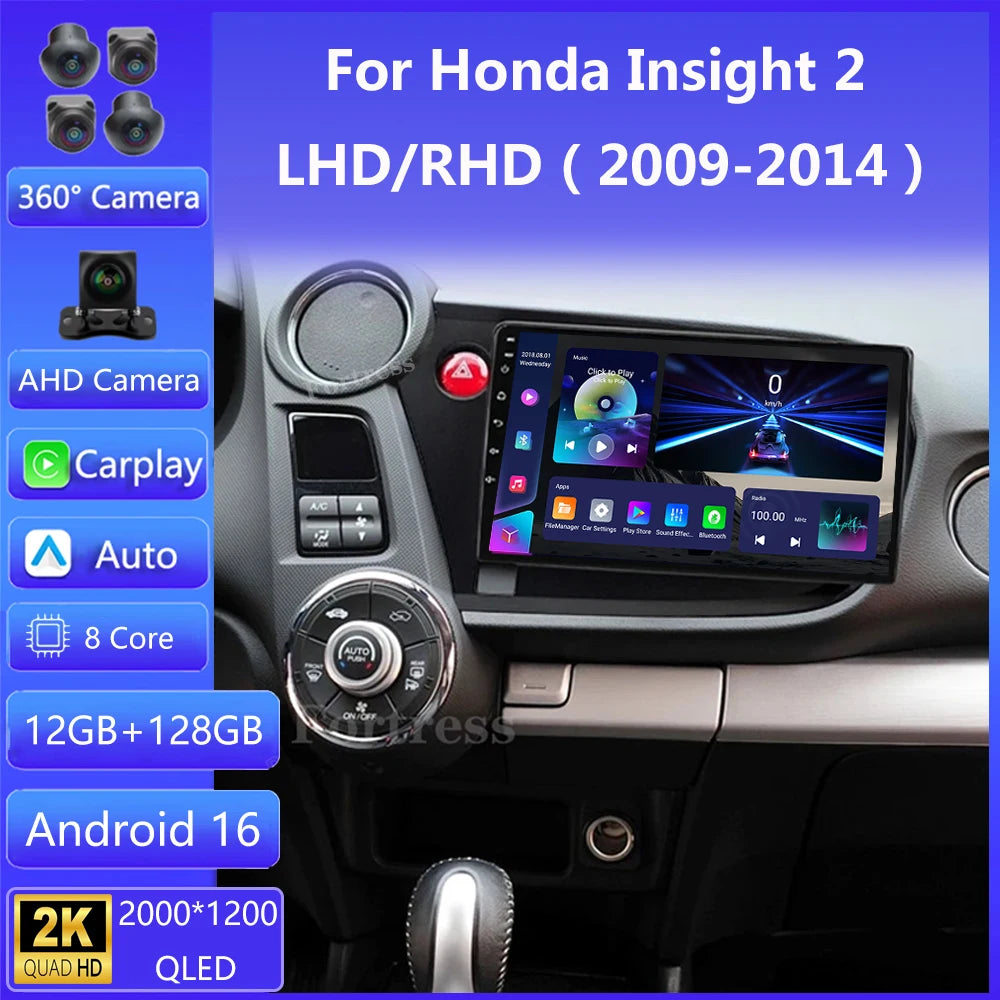 Android 16 2K Incell Screen Multimedia For Honda Insight 2 LHD RHD 2009 - 2014 Stereo Head