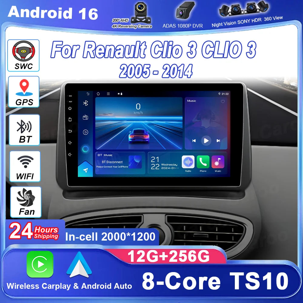Android 16 Radio Stereo For Renault Clio 3 CLIO 3 2005-2014 Auto Multimedia Video Player G