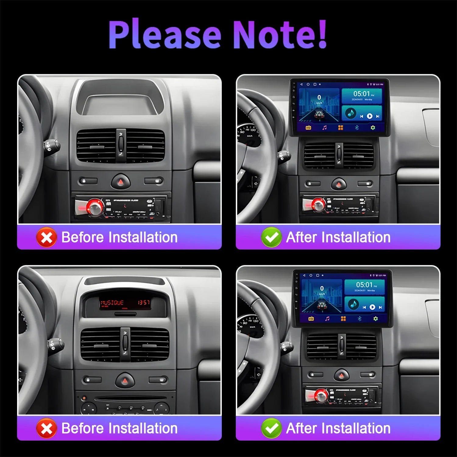 Android 14 Auto For Renault Clio 2 BB CB 2001-2012 Wireless Apple BT Carplay Car Radio Mul