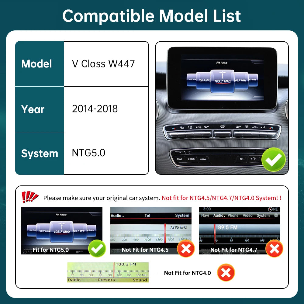 RoadTop Wireless CarPlay for Mercedes Benz V-Class W447 2014-2018 Vito Viano, with Android