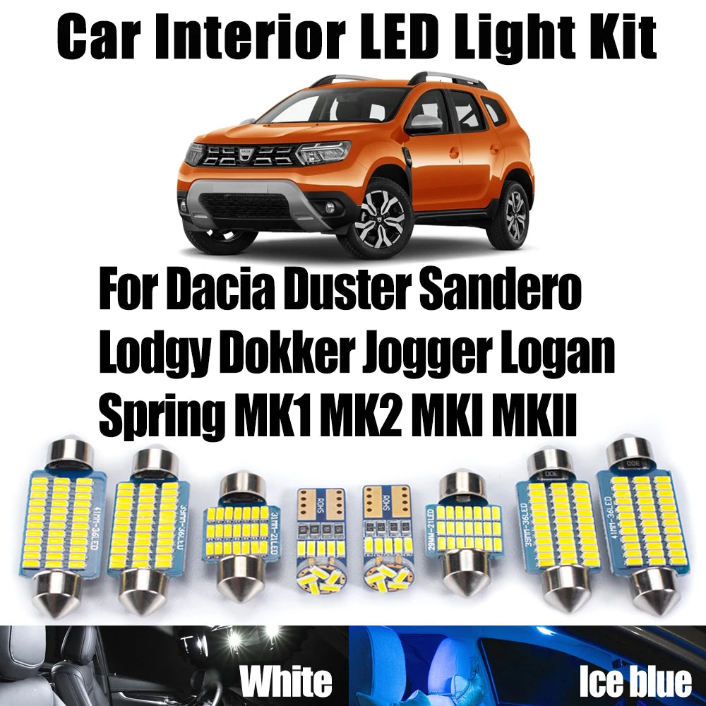 LED Interior Light Kit for Dacia Duster Sandero Lodgy Dokker Jogger Logan Spring MK1 MK2 MKI MKII Trunk Ceiling Map B...