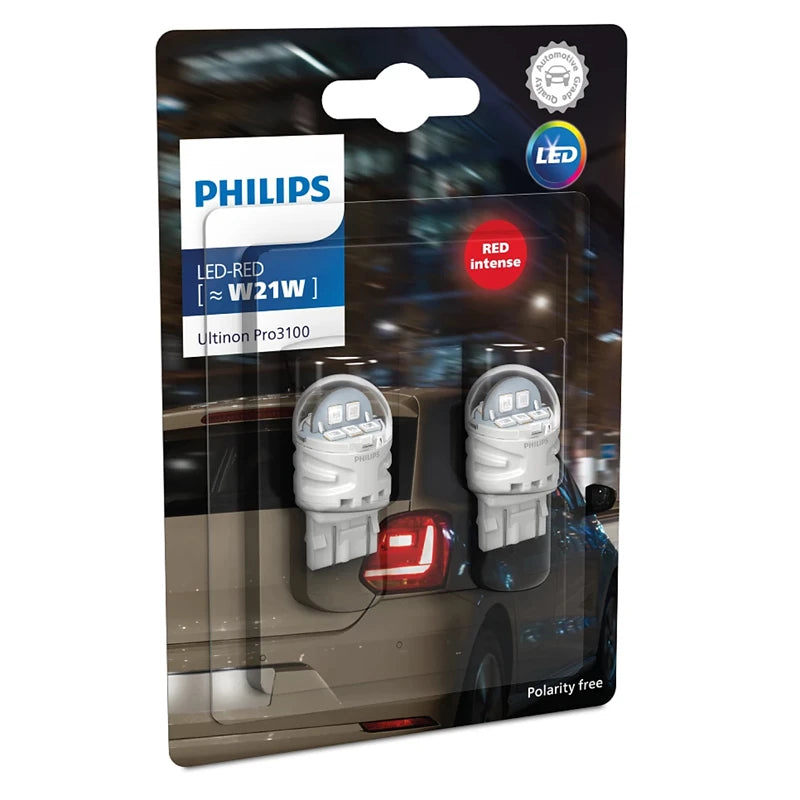 Philips W21W T20 7440 LED Ultinon Red Color Car Turn Signal Indicators Bulbs Rear Fog Ligh