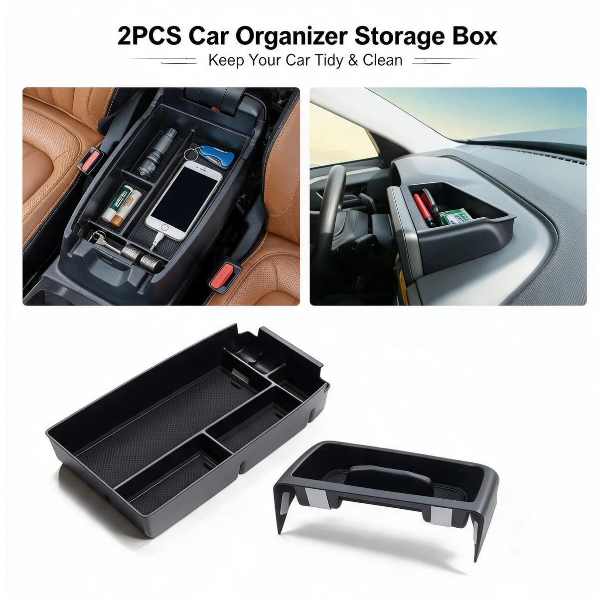 2PCS Easy Install Dash Phone Tray for 2021-2024 Ford Bronco Sport ABS Center Con for Ford 2021-2024 - Automotive LED Lig