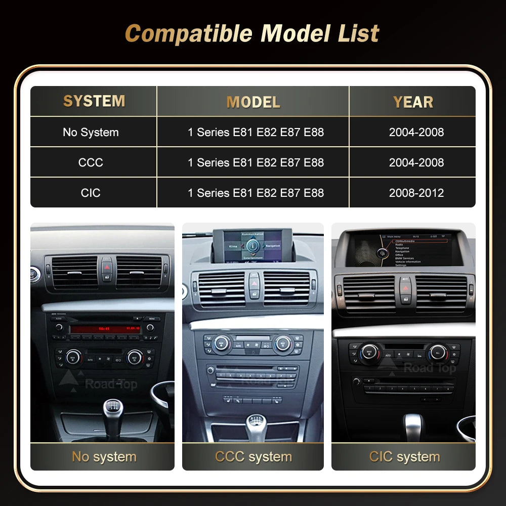 CN RoadTop Wireless CarPlay Android Auto For BMW Series 1 E81 E82 E87 E88 CCC CIC System M