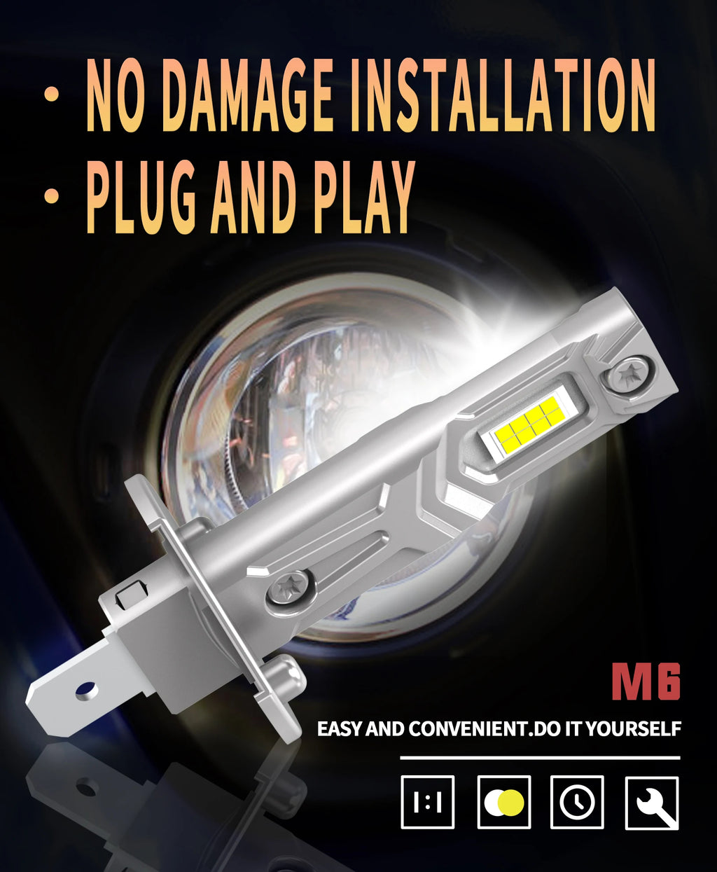 2x H1 Led Light Canbus Bulb Car Headlight High Power Auto Fog Diode Moto Driving Running L