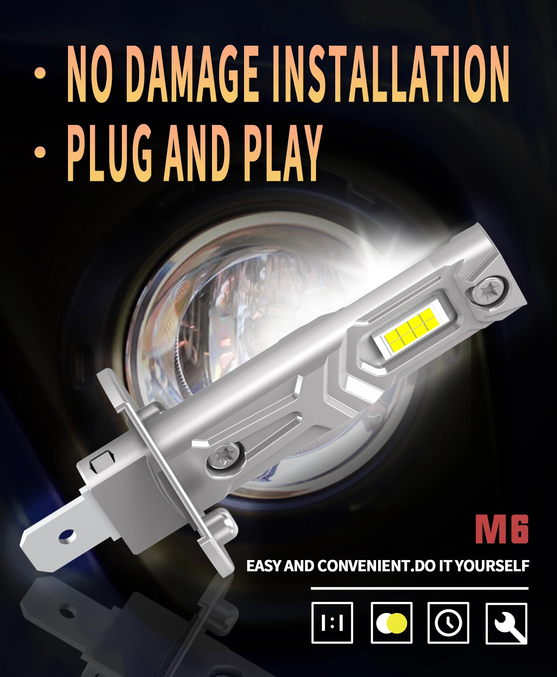 2x H1 Led Light Canbus Bulb Car Headlight High Power Auto Fog Diode Moto Driving Running L
