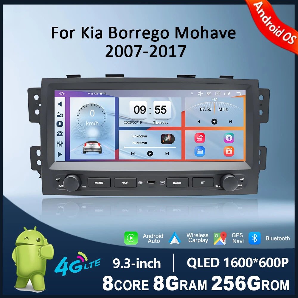 Carplay Android OS 9.3 Inch Car Radio for Kia Borrego Mohave 2007-2017 Multimedia Touch Di