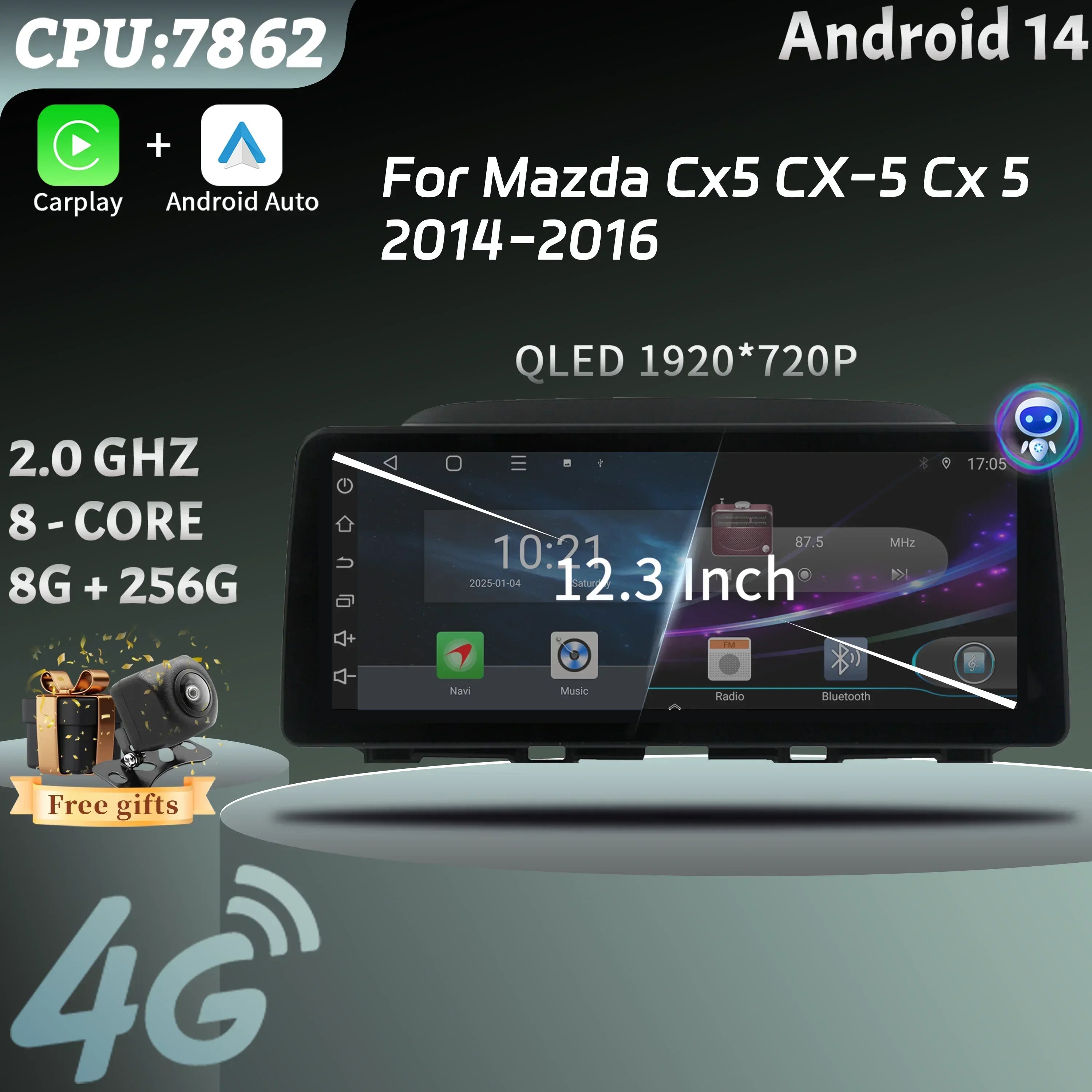 12.3" Android 15 For Mazda Cx5 CX-5 Cx 5 2014-2016 Car Radio Multimedia Navigation GPS Wir