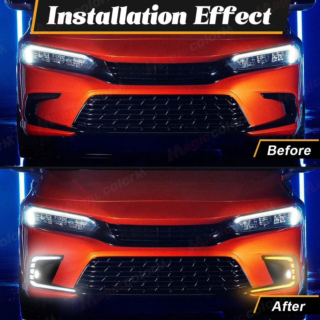 For Honda Civic 2021 2022 2023 Daytime Running Lights LED DRL Fog Lamps Front Bumper Dayli | AUTOKITSHOP