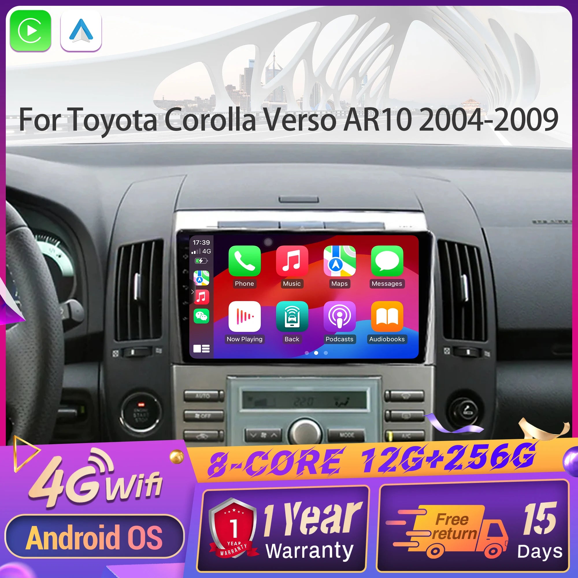 Car Radio For Toyota Corolla Verso AR10 2004-2009 Multimedia Navigation Android 14 GPS BT