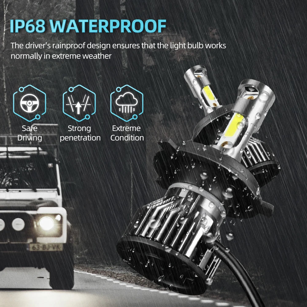 Car LED Headlight 6000K White H4 High Low Beam Headlamp 30000LM 300W For Fiat Panda 169 20
