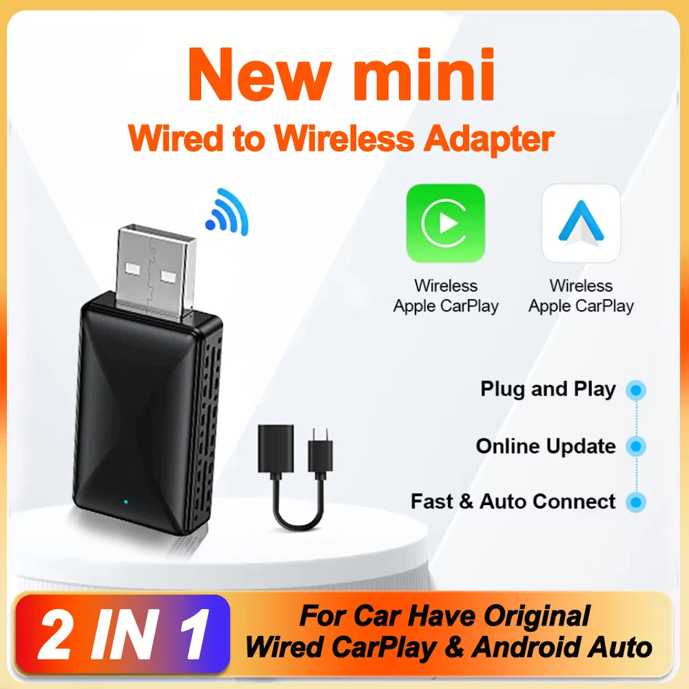 2in1 Wireless Carplay Adapter Android Auto Wireless Smart Dongle For VW Kia Volvo Benz Cad