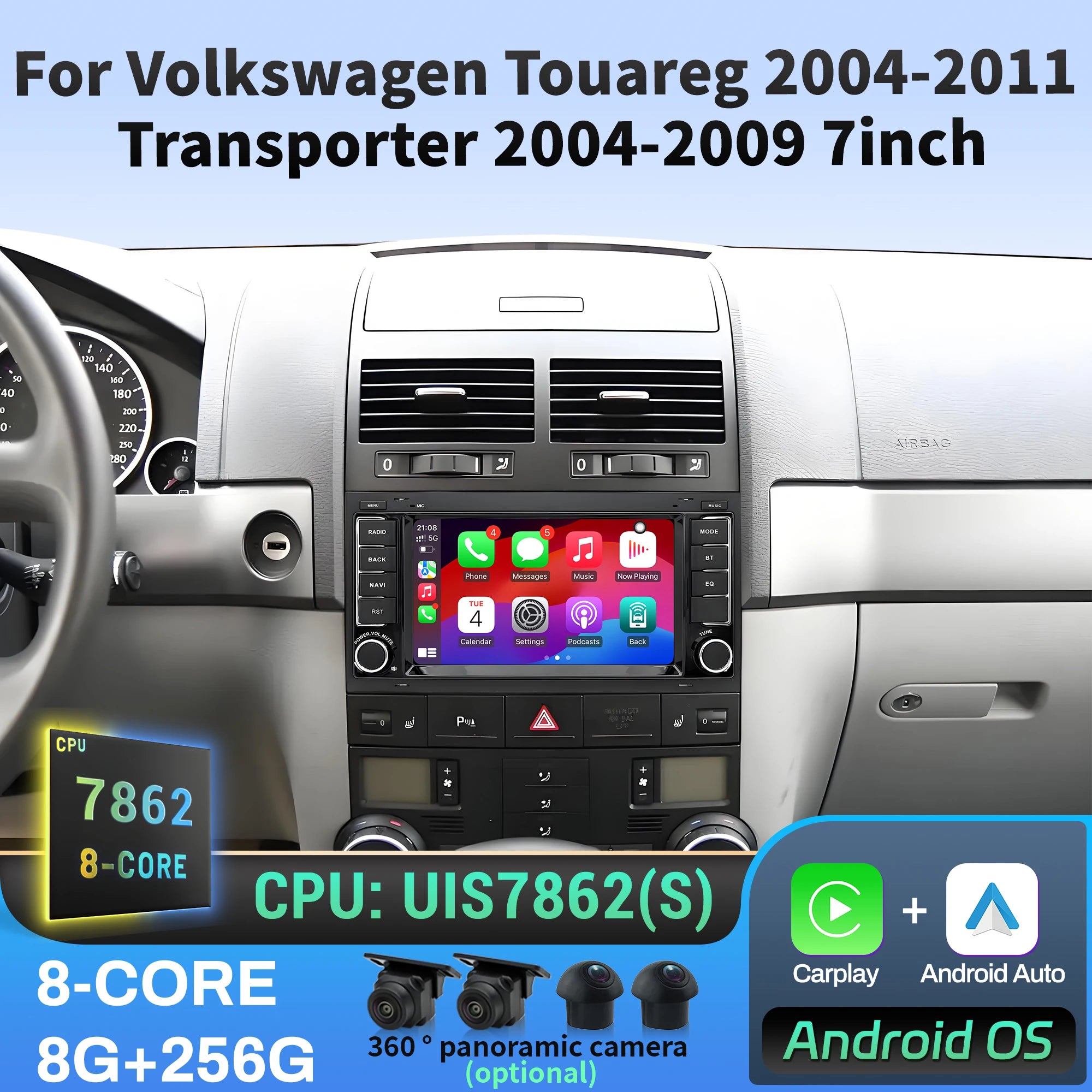 7 inch Car Radio For Volkswagen Touareg 2004-2011 Transporter 2004-2007 2008 2009 Wireless