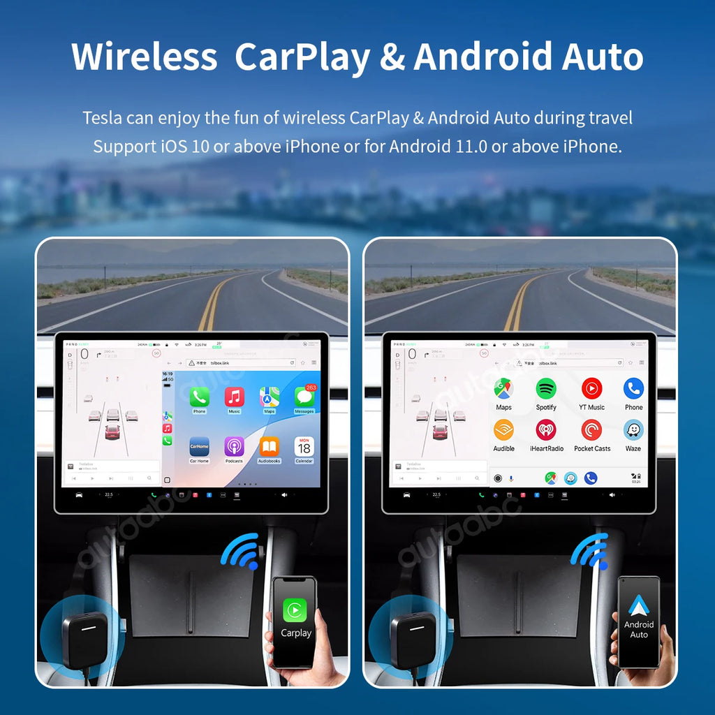 For Tesla Model 3 Y X S Wireless CarPlay Adapter Dual Wifi/Bluetooth Android 13 Smart Mult | AUTOKITSHOP