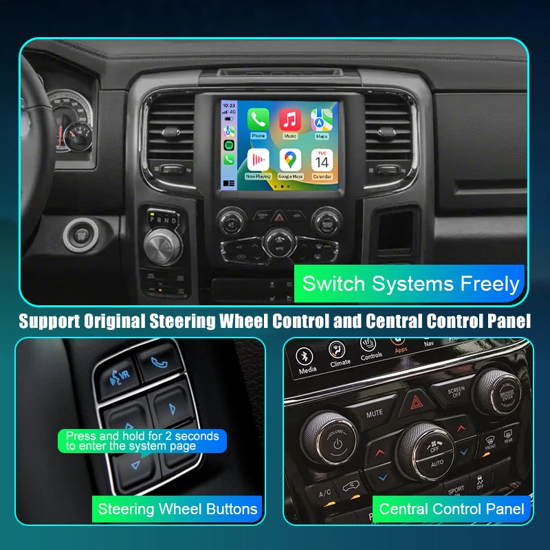 Wireless CarPlay For Dodge Ram 2014-2017 Smart Android Auto Adapter Support Mirroring Medi