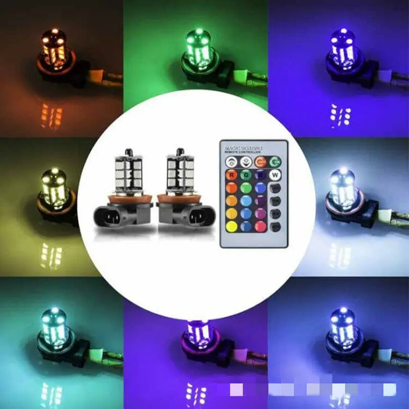 16Color RGB H11/H8/H9 LED Bulbs with Wireless IR Remote For Fog Light Driving Lamp 27SMD 5