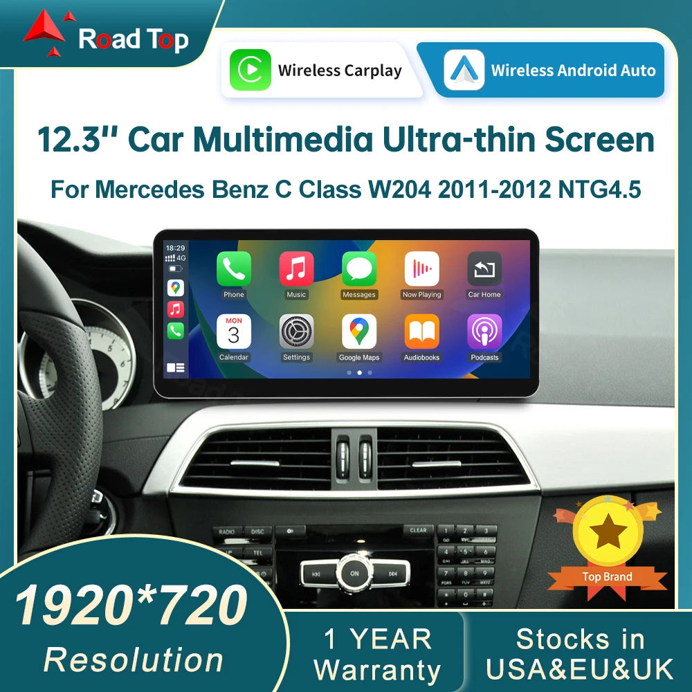Linux Screen Wireless CarPlay Android Auto Multimedia Display for Mercedes-Benz C Class W2
