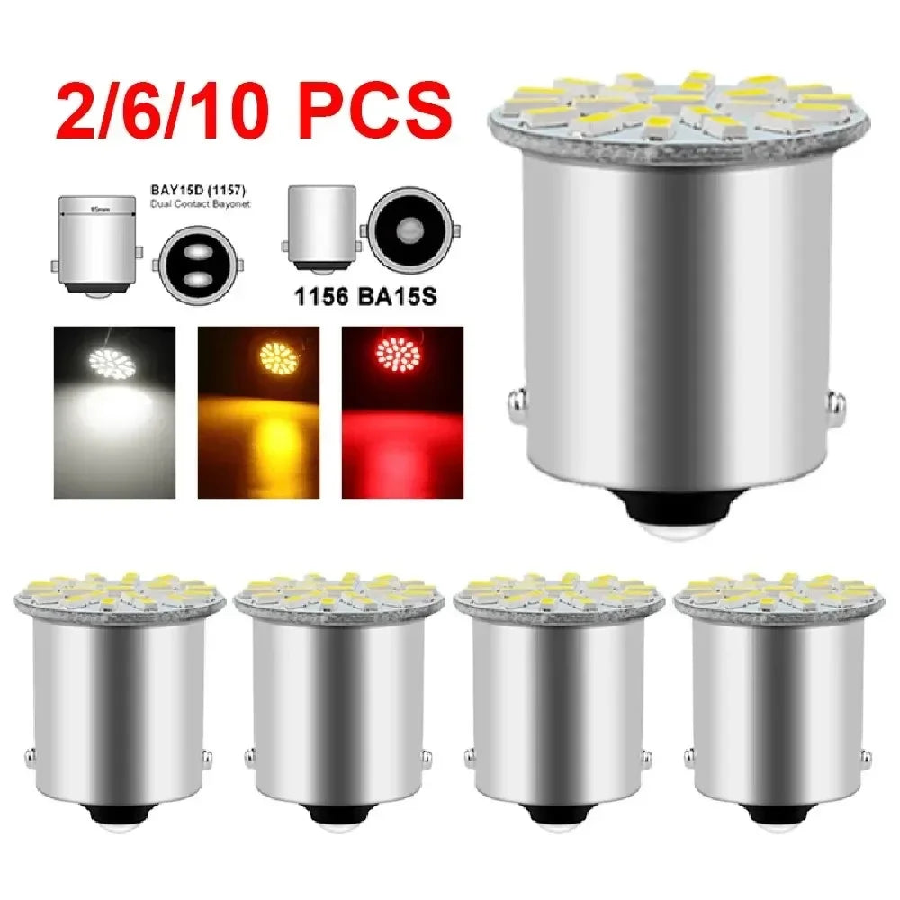 2/10Pcs 12V LED Bulb 1156 BA15S R5W R10W 1157 BAY15D 3014 22 SMD Truck Turn Signal Lights
