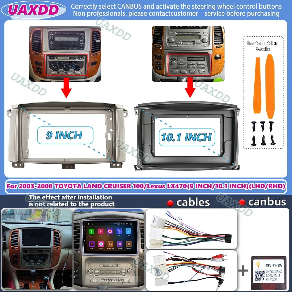 For 2003-2008 TOYOTA LAND CRUISER 100 Lexus LX470 9 10.1INCH 2 Din Car CD Android frame pa