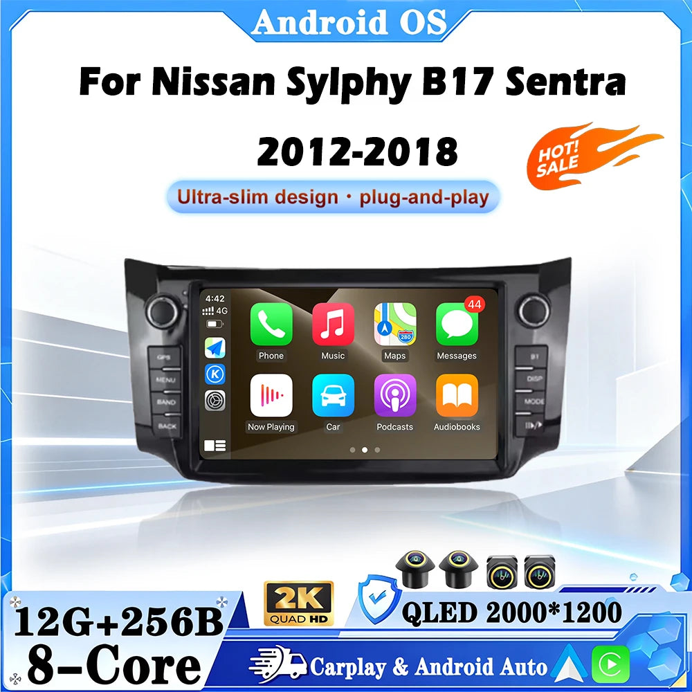 For Nissan Sylphy B17 Sentra 2012-2018 9" Android 16 Car Multimedia Player GPS Carplay Aut