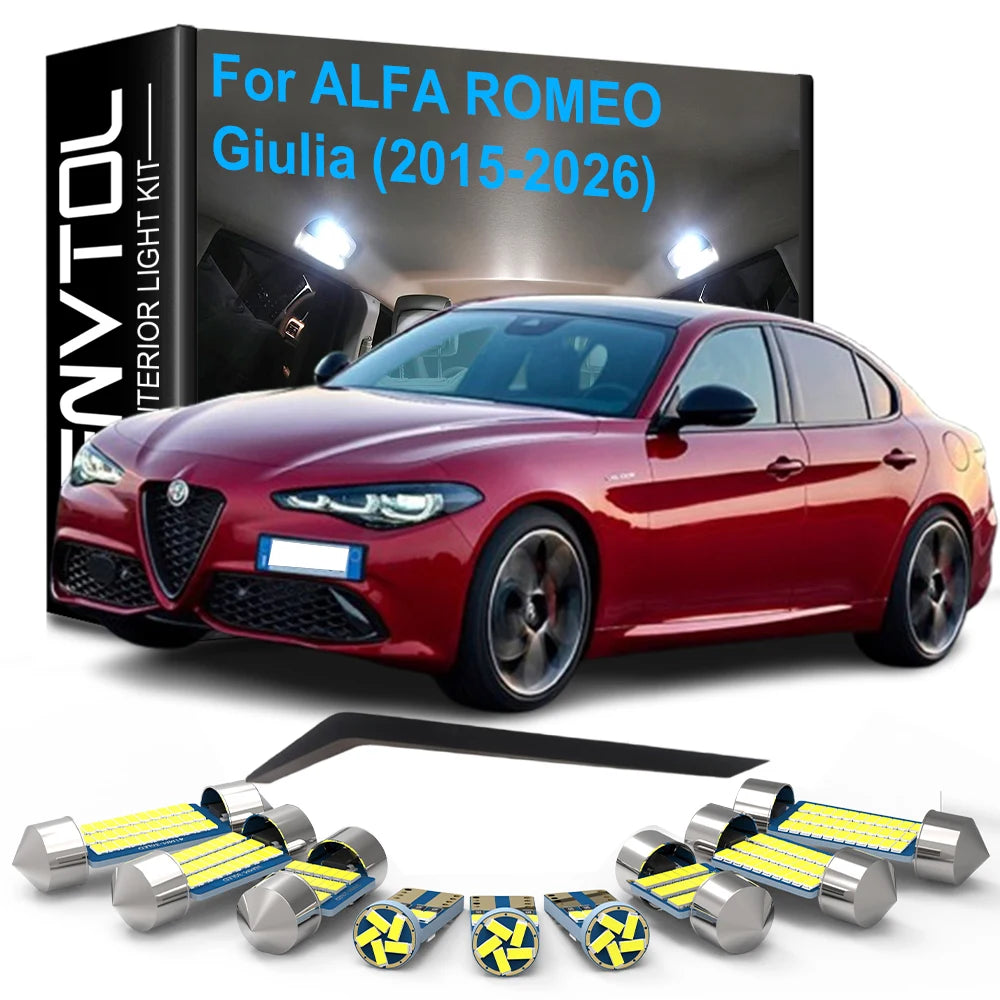 11-Piece LED Interior Light Kit for Alfa Romeo Giulia 2015-2026 - Canbus Dome Map Door Trunk Bulbs | AUTOKITSHOP