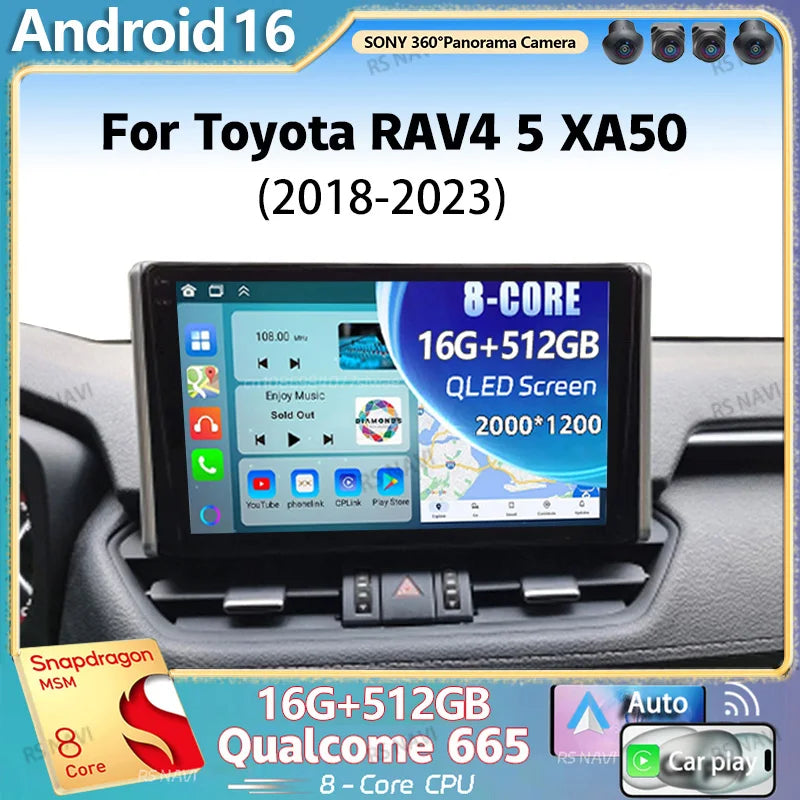 Android 16 For Toyota RAV4 5 XA50 2018 - 2023 2K QLED Android Car Radio Multimedia Video P