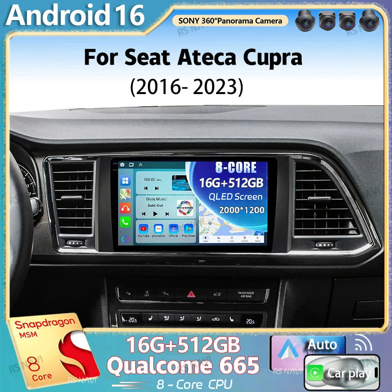 Android 16 For Seat Ateca Cupra 2016 - 2023 2K QLED Android Car Radio Multimedia Video Pla