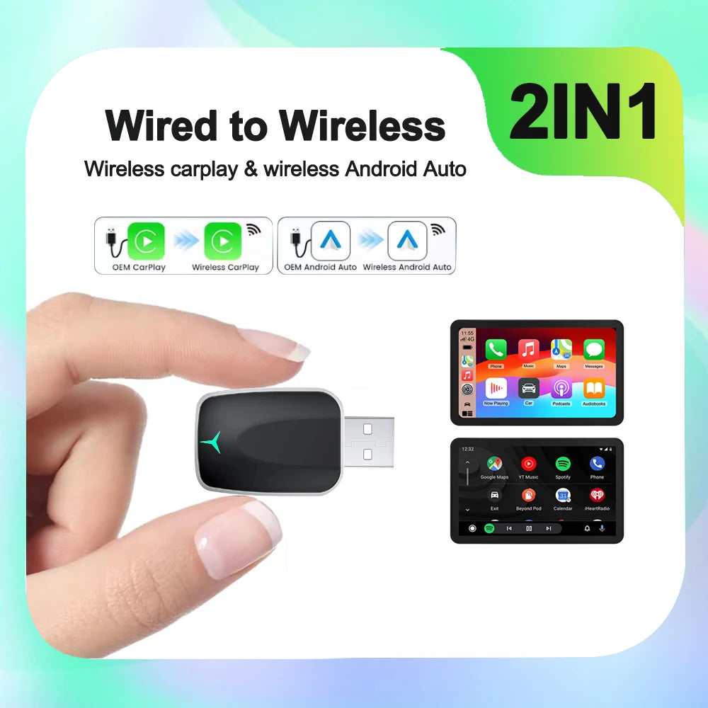 Wired To Wireless Carplay Android 2 In 1 Automatic Adapter Car Gadget Smart Box Plug and P
