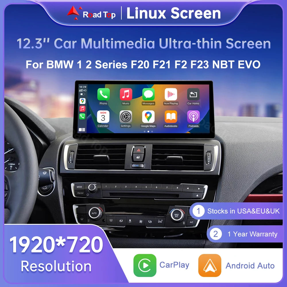 Road Top 12.3inch Ultra Thin Screen For BMW 1 2 Series F20 F21 F22 F23 F45 F46 Wireless Ca