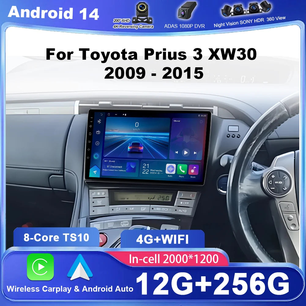 Android 15 Car Radio Stereo For Toyota Prius 3 XW30 2009 - 2015 RHD Auto Multimidia Player