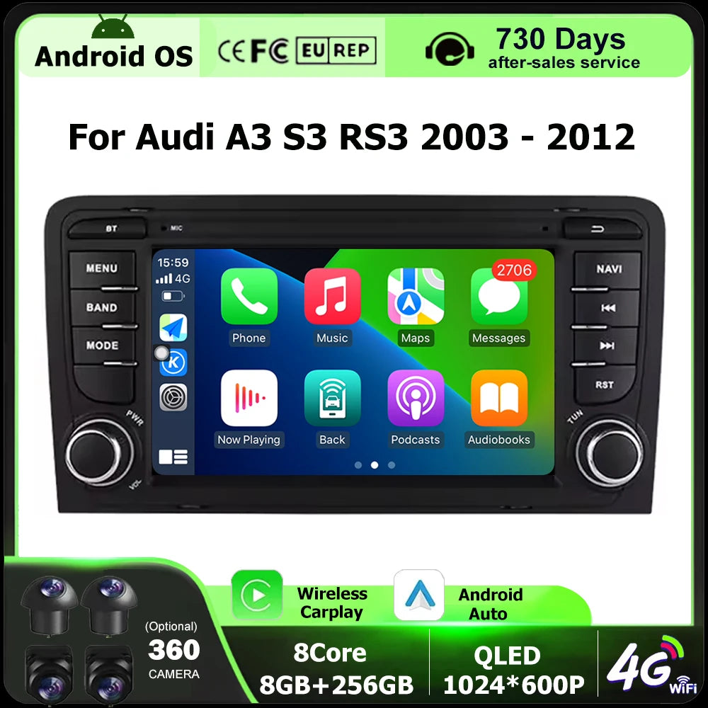 7'' Android Auto For Audi A3 8P 2003-2012 S3 RS3 Car Radio Multimedia Player GPS Navigatio