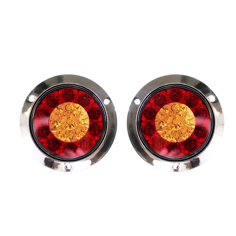 1 Pair 24V Round Reverse Brake Turn Signal Rear Tail Light Red +Yellow 16 LED for Car Truc