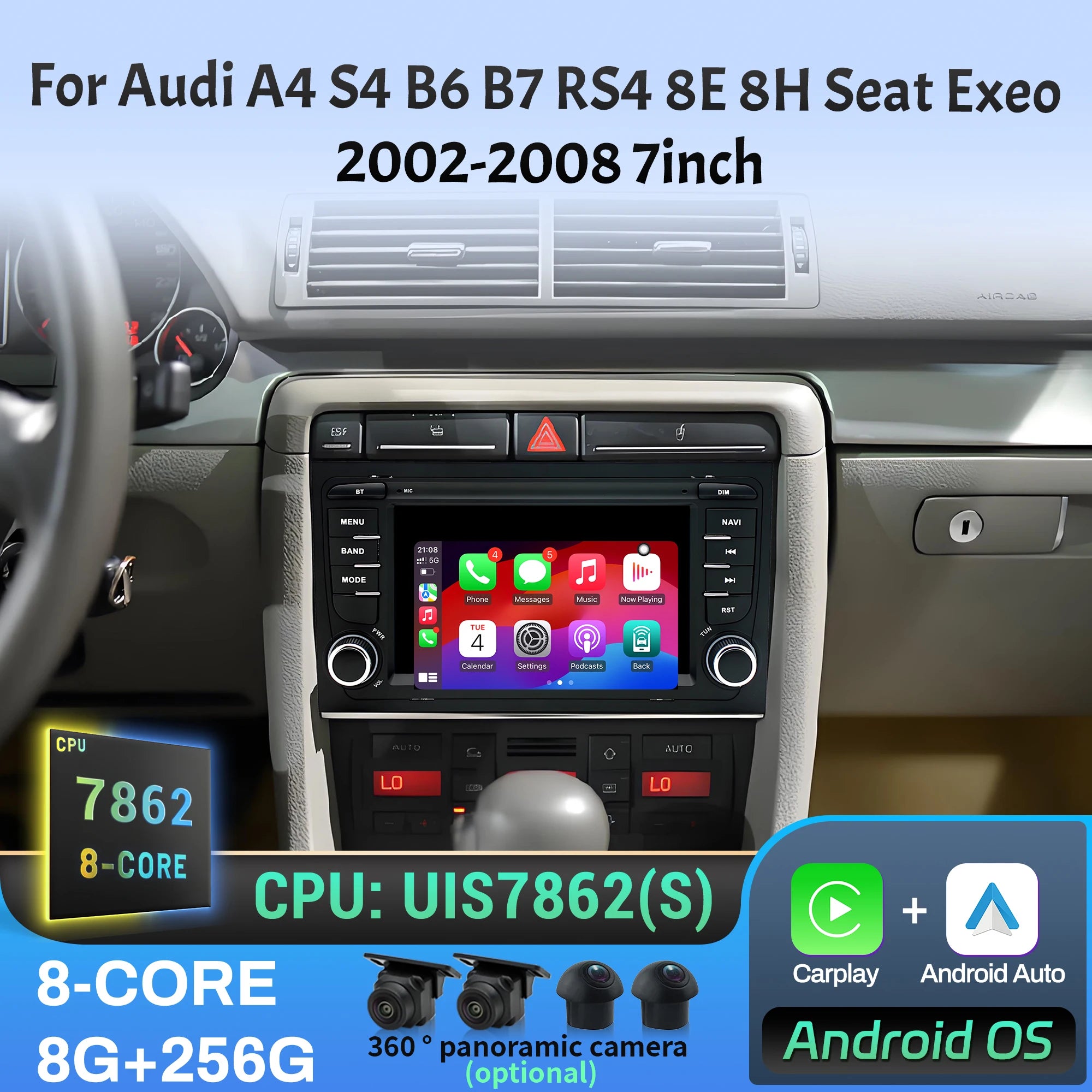 7 inch For Audi A4 S4 B6 B7 RS4 8E 8H Seat Exeo 2002 2003 2004-2008 Car Radio Wireless Car