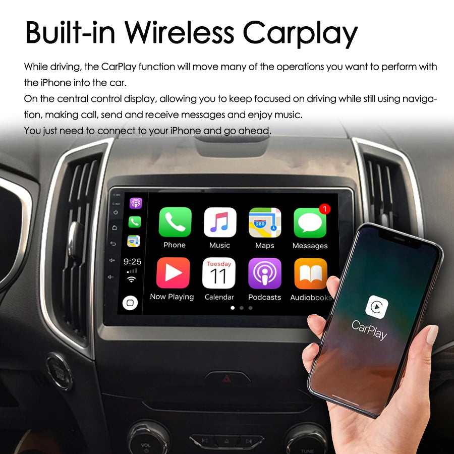 Wireless CarPlay Android 14 AI Voice Car Radio Stereo 128GB GPS Navigation For Ford Edge S