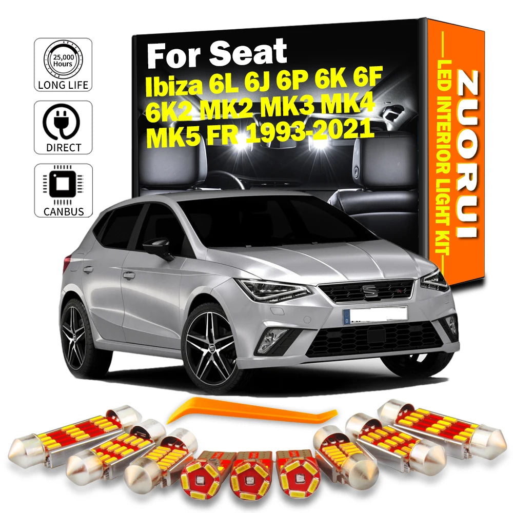 LED Interior Light Kit for Seat Ibiza 6L 6J 6P 6K 6F 6K2 MK2 MK3 MK4 MK5 FR 1993-2019 - Canbus Dome Map Door Trunk Bu...