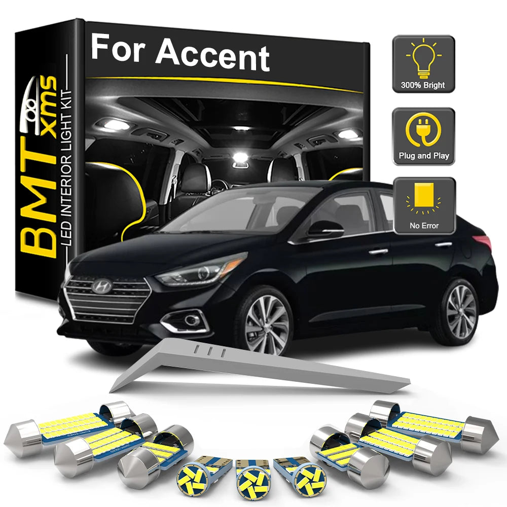 10-Piece LED Interior Light Kit for Hyundai Accent - Canbus Error-Free Bulbs | AUTOKITSHOP