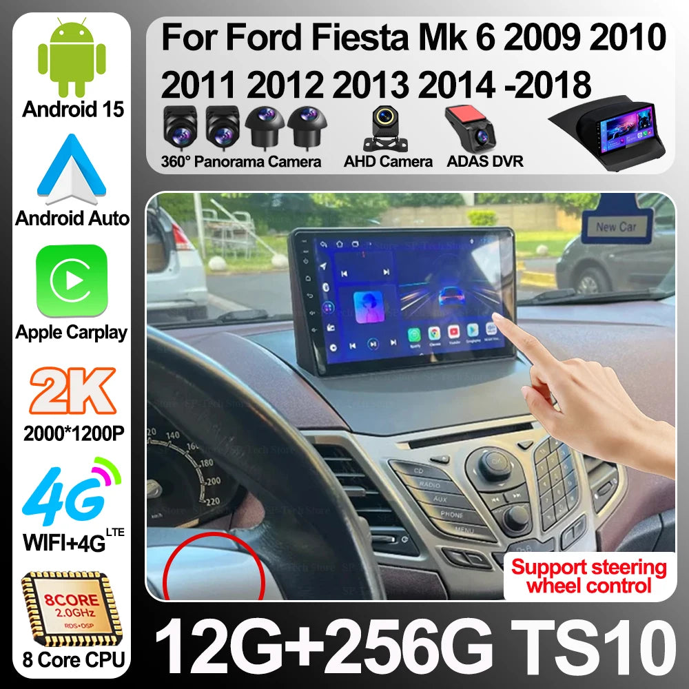 Android 16 Carplay Auto For Ford Fiesta Mk 6 2008-2019 Multimedia Car Radio Player Wifi+5g | AUTOKITSHOP