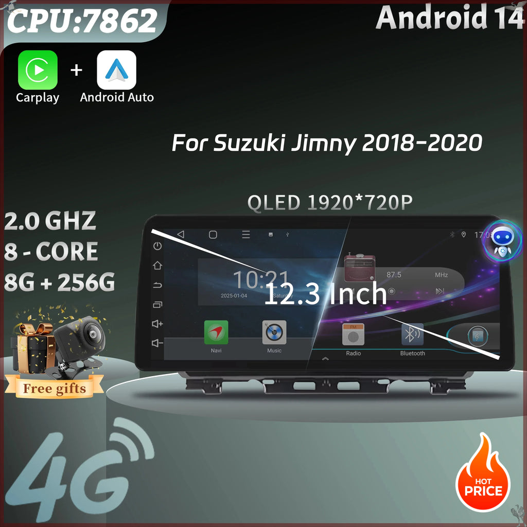 Car Radio panel Multimedia 4G GPS BT Android 14 Navigation Car Stereos 12.3″ Screen Stereo