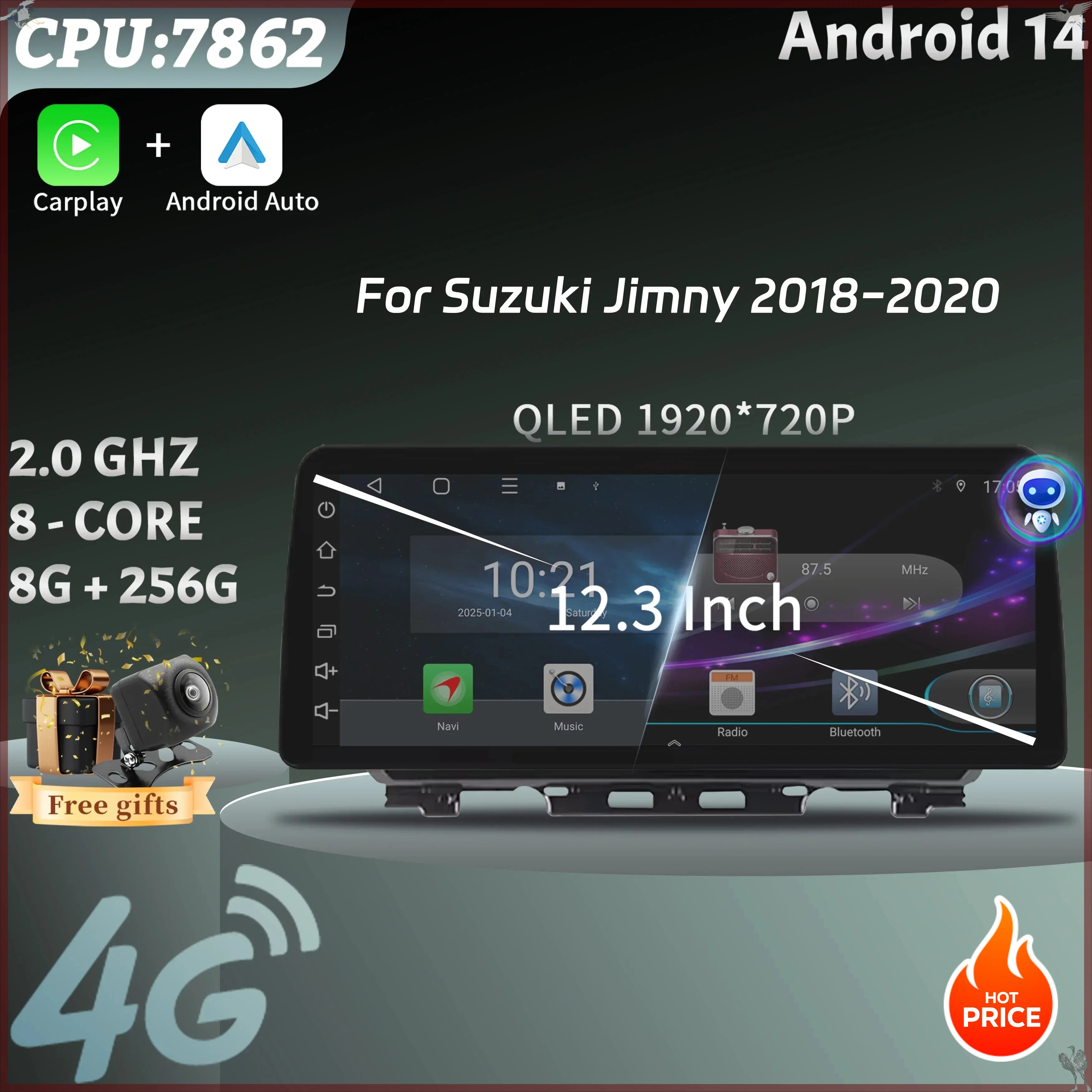 Car Radio panel Multimedia 4G GPS BT Android 14 Navigation Car Stereos 12.3″ Screen Stereo