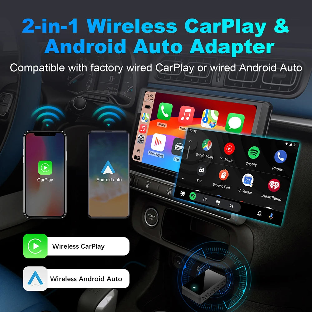 2in1 Wireless Carplay Adapter Android Auto Smart Dongle Mini Box Plug And Play For Volvo B | AUTOKITSHOP