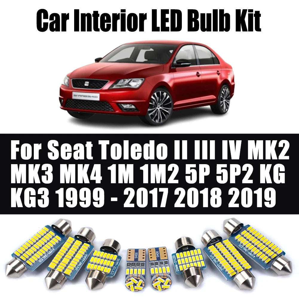 LED Interior Light Kit for Seat Toledo II III IV MK2 MK3 MK4 1M 1M2 5P 5P2 KG KG3 1999- 2018 - Canbus Dome Map Door T...