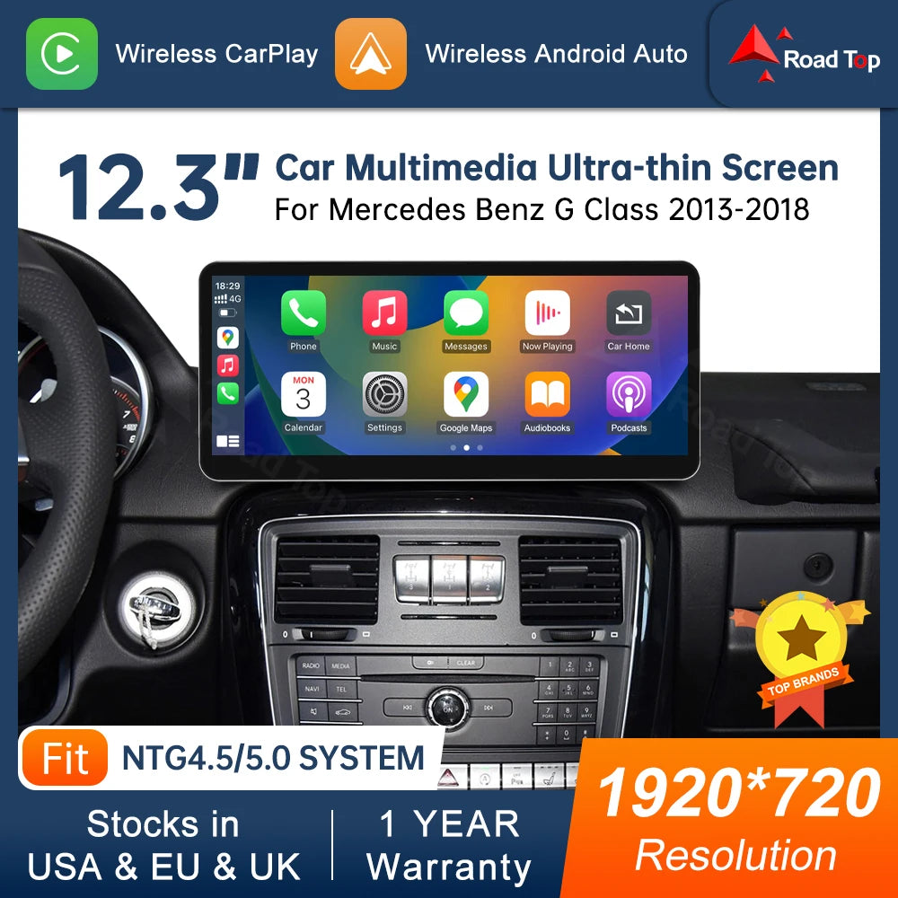 12.3 Road Top Multimedia Display For Benz G Class 2013-2018 NTG4.5 5.0 Touch Screen Wirele | AUTOKITSHOP