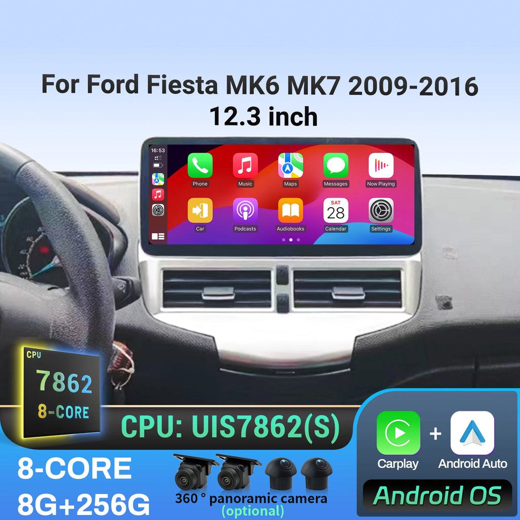 12.3 inch Android 14 For Ford Fiesta MK6 MK7 2009 2010 2011-2016 Car Multimedia Navigation