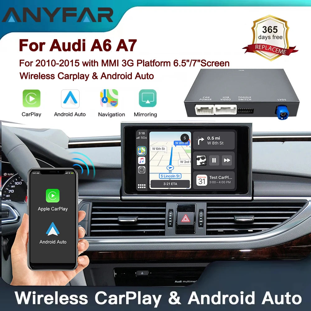 Wireless Carplay Android Auto Interface Retrofit Kits For Audi A6 A7 2010-2015 6.5"/7" Scr